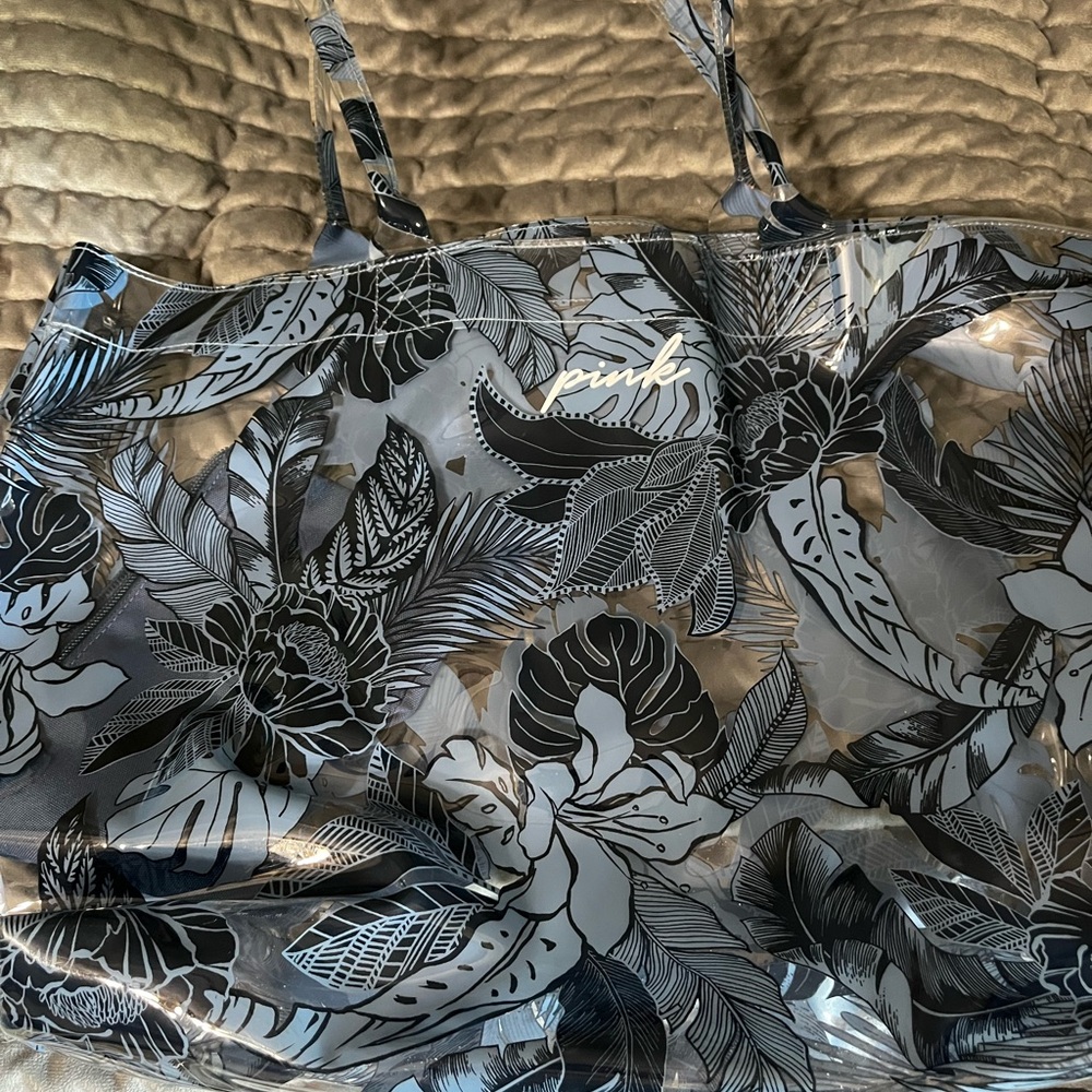 Victorias Secret Pink Floral Plastic Beach Pool Tote Bag